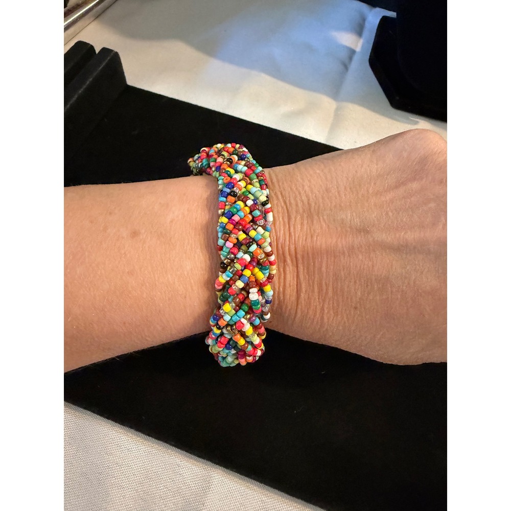 Multicolor Seed Bead Braided Statement Bracelet Boho Festival Hippie Adjustable